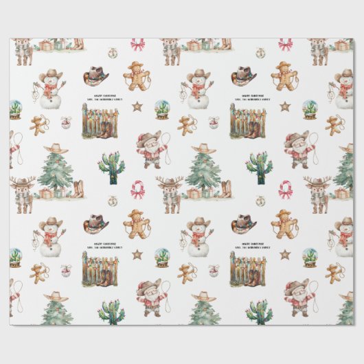Howdy Christmas | Leuke Westerne gepersonaliseerde Cadeaupapier (Vlak)