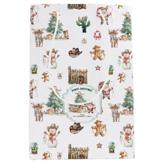 Howdy Christmas | Leuke Westerne gepersonaliseerde Medium Cadeauzakje (Voorkant)
