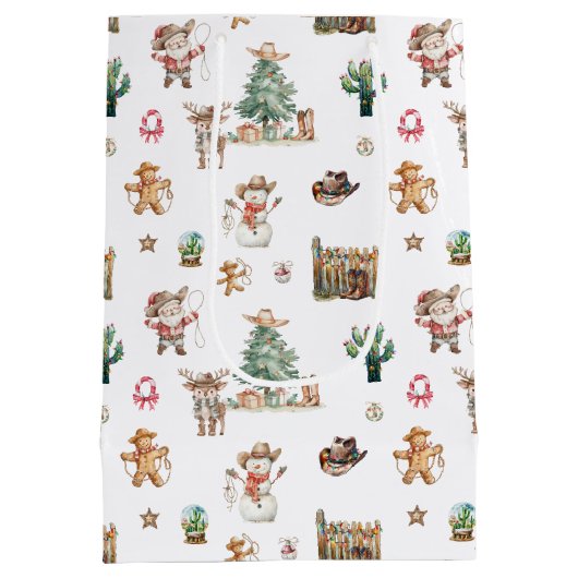 Howdy Christmas | Leuke Westerne gepersonaliseerde Medium Cadeauzakje (Achterkant)