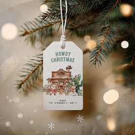 Howdy Christmas | Leuke Westerne woestijn Cadeaulabel