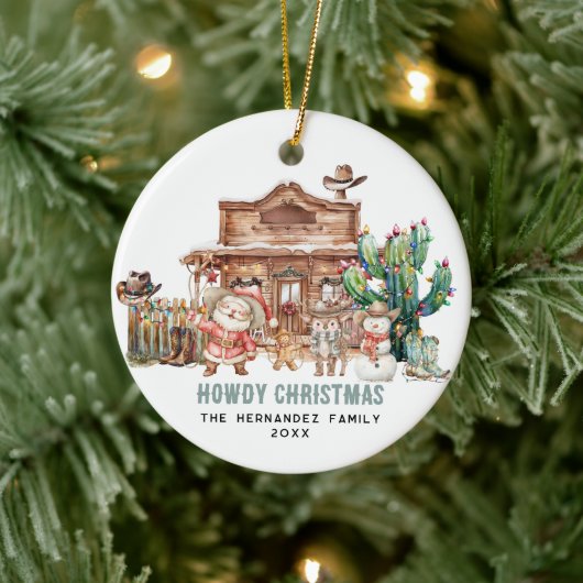 Howdy Christmas | Leuke Westerne woestijnfoto Keramisch Ornament (Boom)