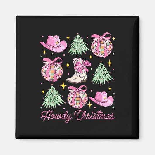 Howdy Christmas Pink Coquette Bow Xmas Tree Wester Magneet (Voorkant)