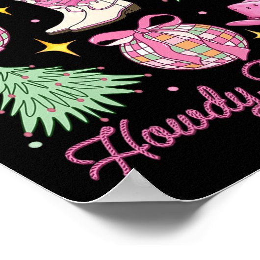 Howdy Christmas Pink Coquette Bow Xmas Tree Wester Poster (Hoek)