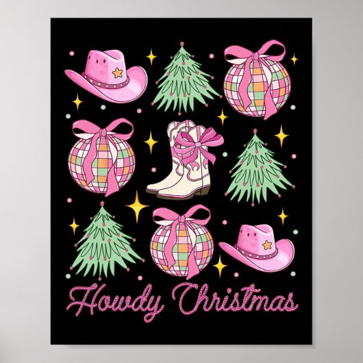 Howdy Christmas Pink Coquette Bow Xmas Tree Wester Poster (Voorkant)