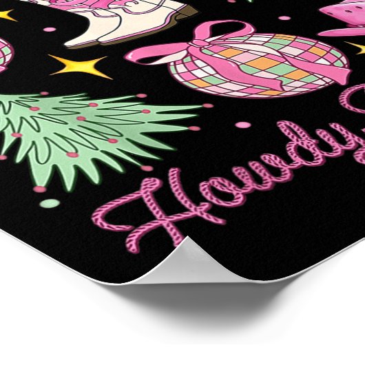 Howdy Christmas Pink Coquette Bow Xmas Tree Wester Poster (Hoek)