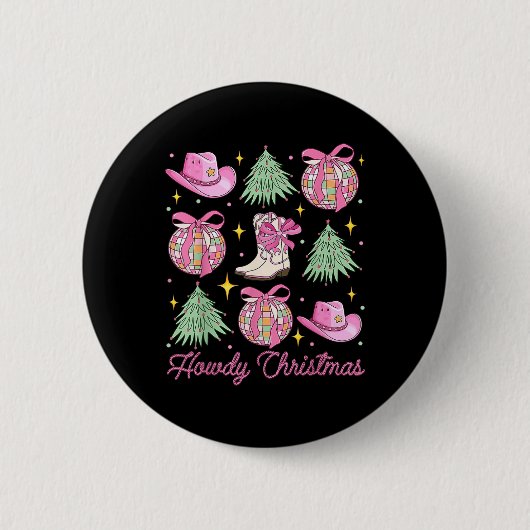 Howdy Christmas Pink Coquette Bow Xmas Tree Wester Ronde Button 5,7 Cm (Voorkant)