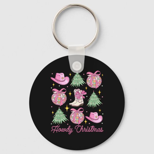 Howdy Christmas Pink Coquette Bow Xmas Tree Wester Sleutelhanger (Voorkant)