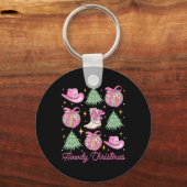 Howdy Christmas Pink Coquette Bow Xmas Tree Wester Sleutelhanger (Voorkant)