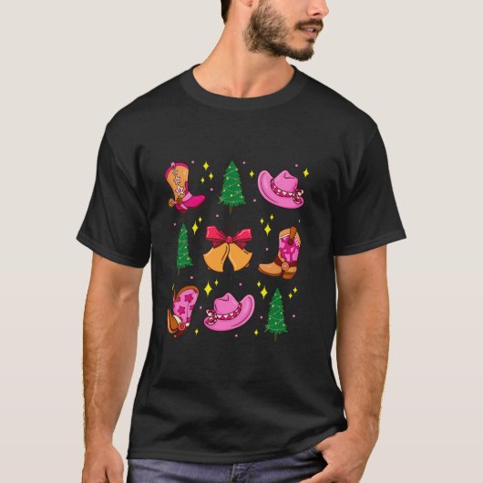 Howdy Christmas Pink Coquette Bow Xmas Tree Wester T-shirt (Voorkant)