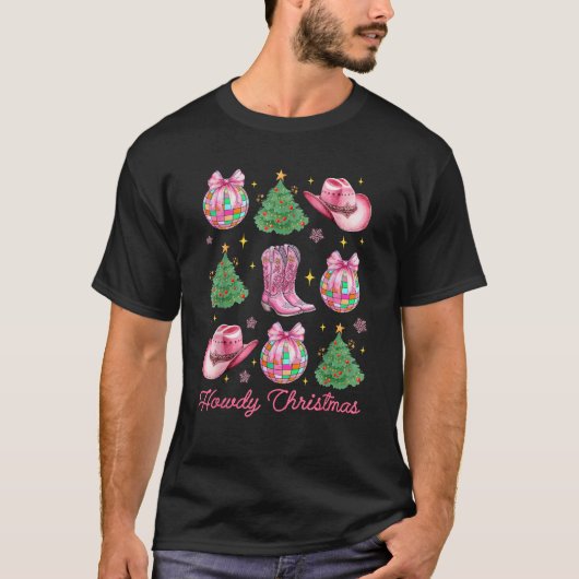 Howdy Christmas Pink Coquette Bow Xmas Tree Wester T-shirt (Voorkant)