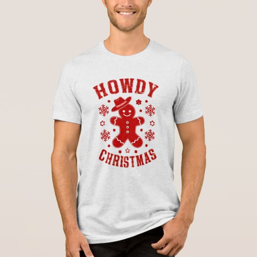 Howdy Christmas Retro Typografie Gingerbread Man Tri-Blend Shirt (Voorkant)