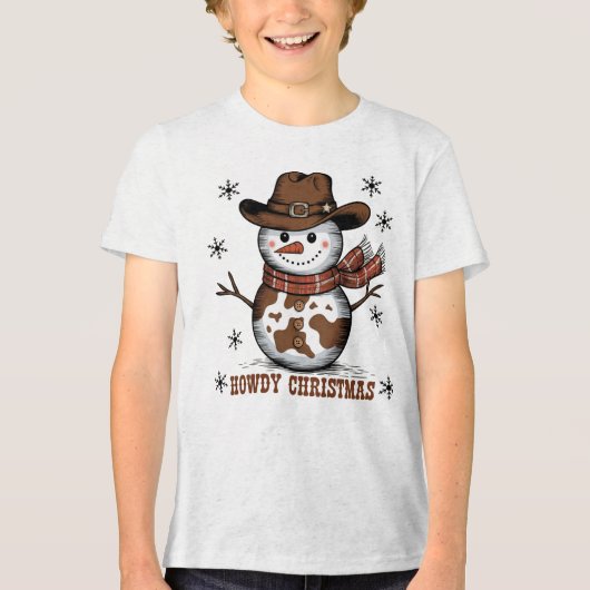 Howdy Christmas Snowman Tri-Blend Shirt (Voorkant)