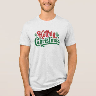 Howdy Christmas Western Red Green Typography Tri-Blend Shirt