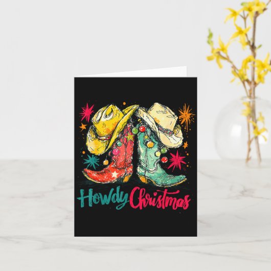 Howdy Christmas Xmas Cowboy Boots Western Pajamas  Kaart (Gele Bloem)