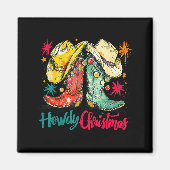 Howdy Christmas Xmas Cowboy Boots Western Pajamas  Magneet (Voorkant)