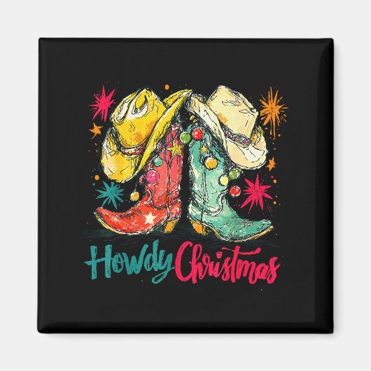 Howdy Christmas Xmas Cowboy Boots Western Pajamas Magneet (Voorkant)