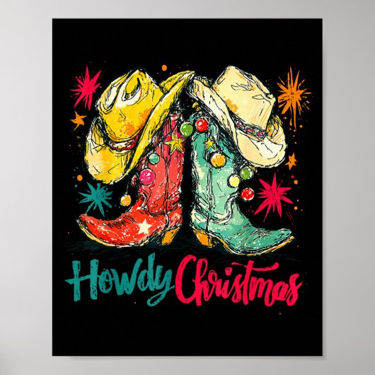 Howdy Christmas Xmas Cowboy Boots Western Pajamas Poster (Voorkant)