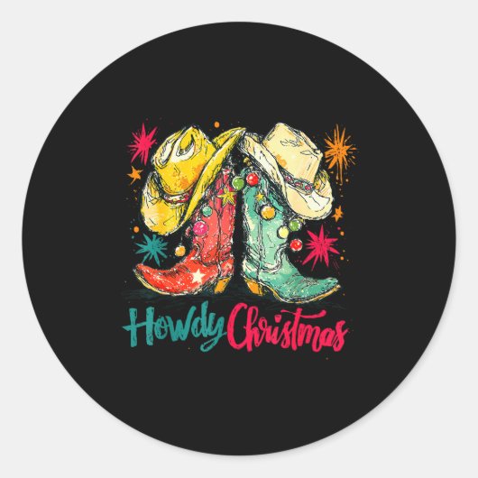 Howdy Christmas Xmas Cowboy Boots Western Pajamas  Ronde Sticker (Voorkant)
