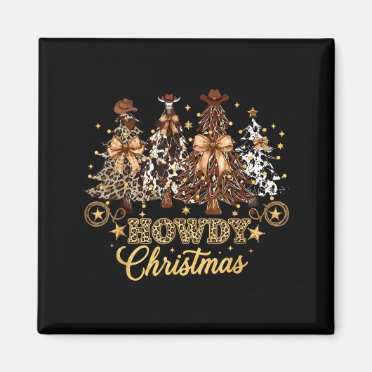 Howdy Christmas Xmas Tree Cowboy Western Coquette  Magneet (Voorkant)