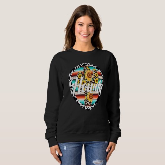 HOWDY  Cow Leopard Cactus Serape Cactus print Sunf Trui (Voorkant volledig)