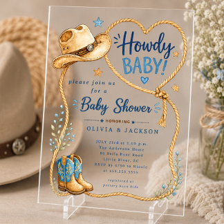 Howdy Cowboy Acryl Baby Shower Uitnodiging