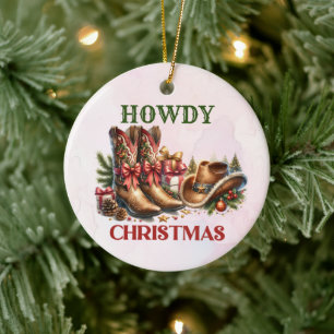 Howdy Cowboy Boots Kerstfeest Keramisch Ornament