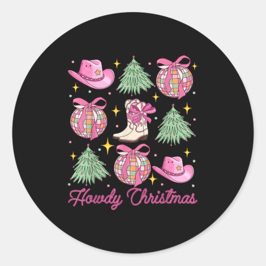 Howdy Cowboy Christmas Western Country Coquette Di Ronde Sticker (Voorkant)