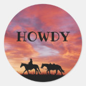 Howdy Cowboy Horse Western Sky Ronde Sticker (Voorkant)