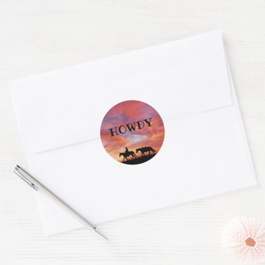 Howdy Cowboy Horse Western Sky Ronde Sticker (Envelop)