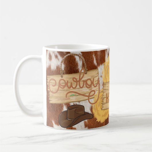 Howdy Cowboy Koeienhuid Gepersonaliseerd Mug Koffiemok (Links)