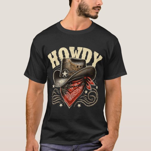 Howdy Cowboy Pet Western Rodeo T-shirt (Voorkant)