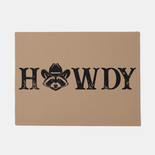 Howdy Cowboy Raccoon Western Funny Welcome Mat (Voorkant)