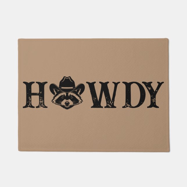 Howdy Cowboy Raccoon Western Funny Welcome Mat (Voorkant)