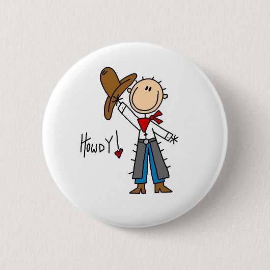 Howdy! Cowboy Stick Figuur Button (Voorkant)