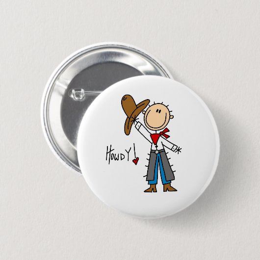 Howdy! Cowboy Stick Figuur Button (Voorkant /achterkant)