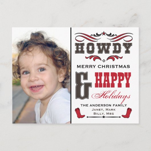 Howdy Cowboy Western Xmas Phostcard Feestdagenkaart (Voorkant)