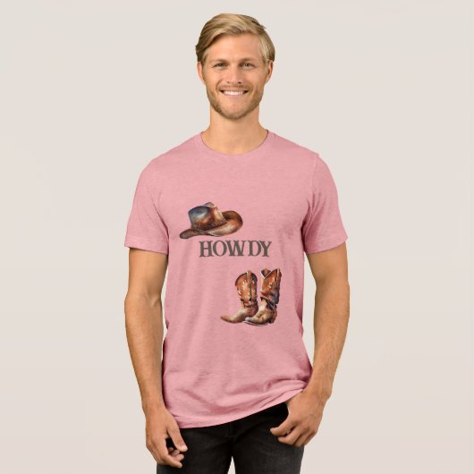 Howdy Cowboylaarzen en Pet Tri-Blend Shirt (Voorkant volledig)