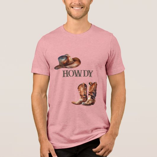 Howdy Cowboylaarzen en Pet Tri-Blend Shirt (Voorkant)