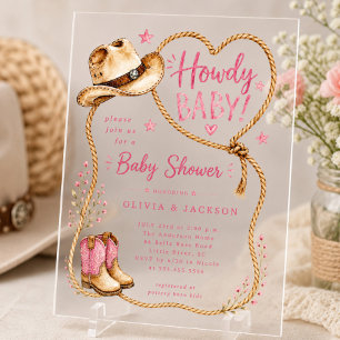 Howdy Cowgirl Acryl Baby Shower Uitnodiging