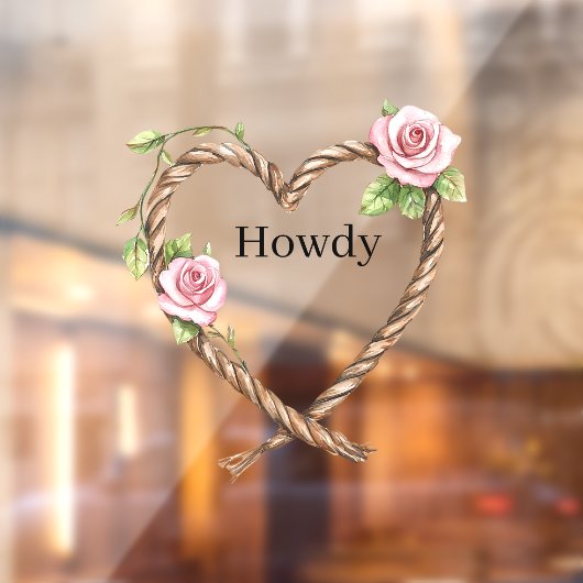 Howdy Cowgirl Pink Floral Rope Heart Raamsticker (Vel 2)