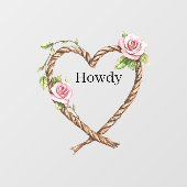 Howdy Cowgirl Pink Floral Rope Heart Raamsticker (Vel)