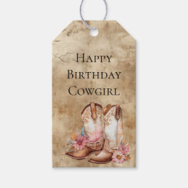 Howdy Cowgirl Roze Bloemen Laarzen Western Chic Cadeaulabel