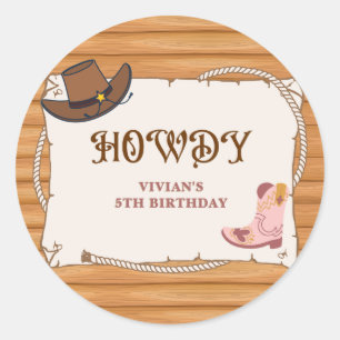 Howdy! Cowgirl zadelen verjaardag op Ronde Sticker