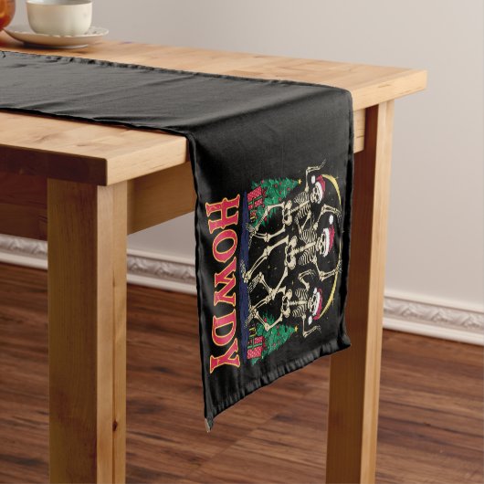 Howdy Dancing Skelet Grappige Kerstvakantie Korte Tafelloper (Voorbeeld)