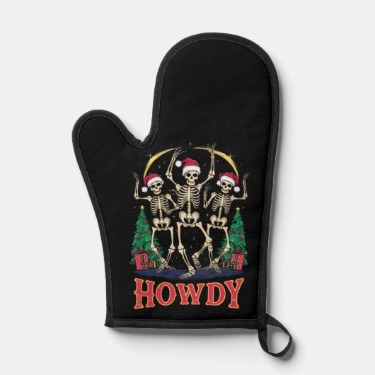 Howdy Dancing Skelet Grappige Kerstvakantie Ovenwant (Voorkant)