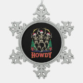 Howdy Dancing Skelet Grappige Kerstvakantie Tin Sneeuwvlok Ornament (Voorkant)