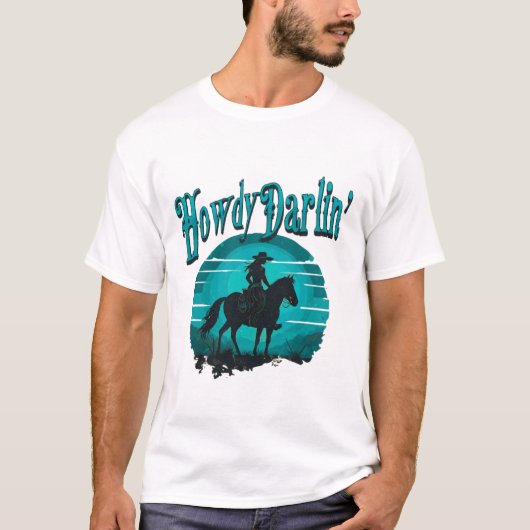 Howdy Darlin’ Westerne T-shirt – Retro Cowgirl Sun (Voorkant)