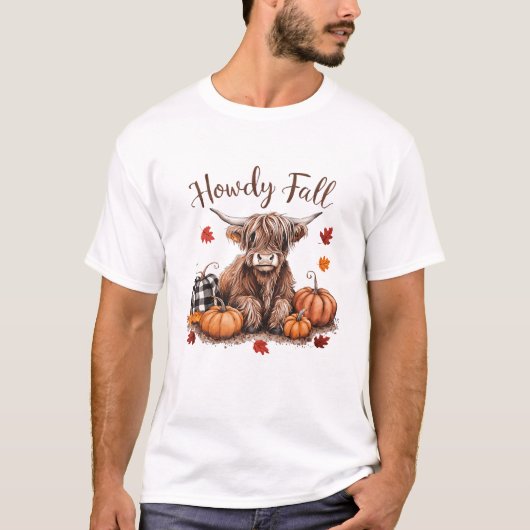 Howdy Fall Highland Cow Happy Thanksgiving Autumn  T-shirt (Voorkant)