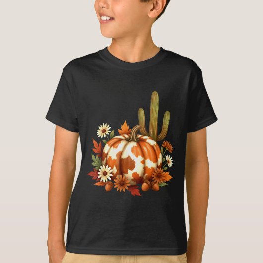 Howdy Fall Pumpkin Retro Western Cowboy Cow Hallow T-shirt (Voorkant)