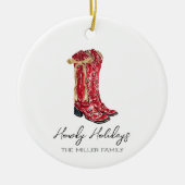Howdy Feestdagen Cowgirl Keramisch Ornament (Voorkant)